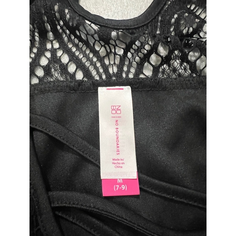 No Boundaries Black Lace Long Sleeve Top Criss Cross V Neck Blouse Size M - Picture 3 of 4